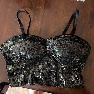 Sequined Cami Top for Women's Spaghetti Strap Club Party Crop Tank Tops Sz small